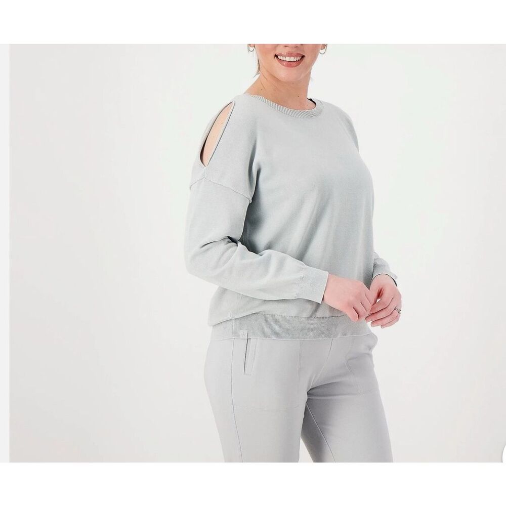 Barefoot Dreams $158 Sunbleached Cold Shoulder Pullover Sweater Ocean 3X NEW
